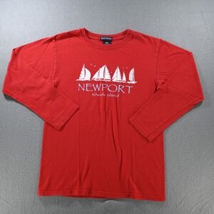 Quail Hollow Mens Newport RI Sailboat‎ Graphic T-Shirt Small Red Long Sleeve